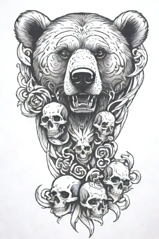 bear and skulls surrounded tattoo design idea