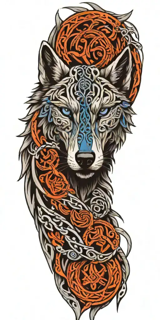 celtic wolf with blue eyes  tattoo design idea