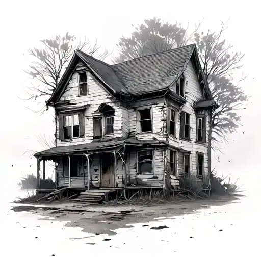abandoned house tattoo design idea