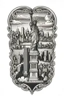 nyc skyline, statue of liberty, twin towers, bronx, culture tattoo design idea