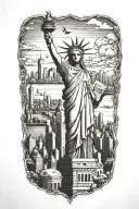 nyc skyline, statue of liberty, twin towers, bronx, culture tattoo design idea