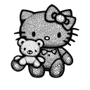 hello kitty holding a teddy bear standing tattoo design idea
