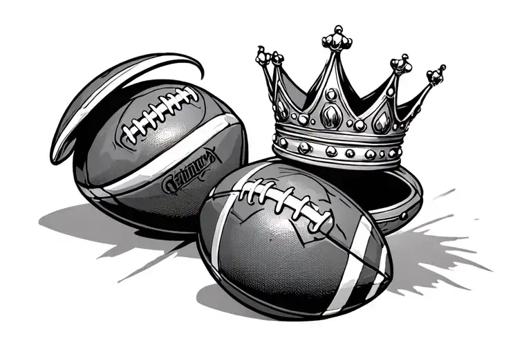 a prince and king crown stacked with an american football next to them. tattoo design idea