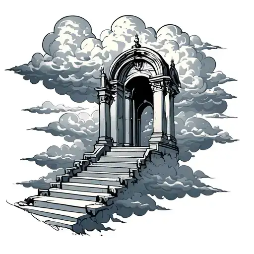 clouds with a stair to heaven gates tattoo design idea
