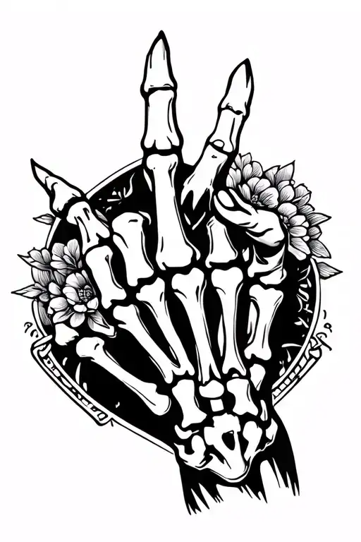skeletal hand holding up a middle finger with thumb on the right with slight forearm bones showing that fade into a bali tattoo design idea
