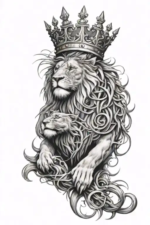 lion of Judah with crown thorns tattoo design idea
