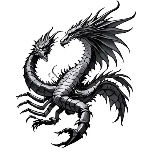scorpio, dragon, phoenix tattoo design idea