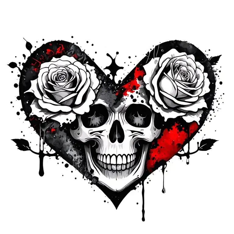 rose heart skull cross pigeon tattoo design idea