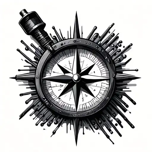 compass design with circuit board wires tattoo design idea
