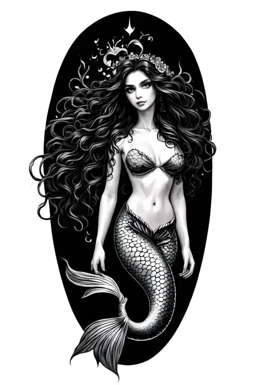 black mermaid surrounded tattoo design idea
