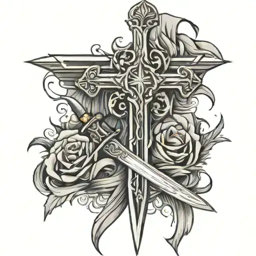Cross with sword embedded tattoo design idea
