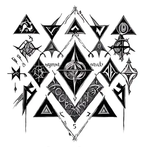 Arm binding without edge on the upper arm with painted non -symmetrical triangles The tattoo should be the runes of Fehu, Thurisaz, UR tattoo design idea