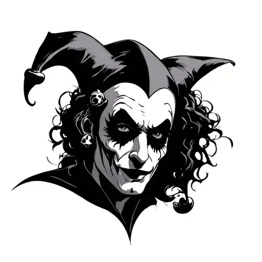 do a jester tattoo but with cybersiglism lines style tattoo design idea