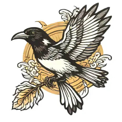 flying magpie in old school style small size tattoo design idea