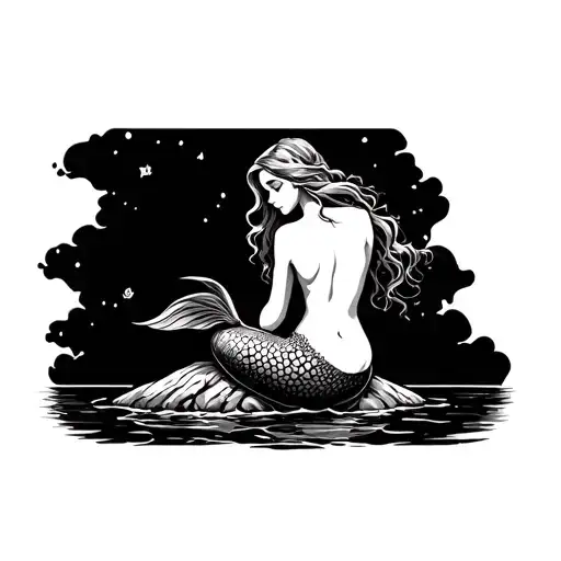 mermaid sitting on a rock tattoo design idea