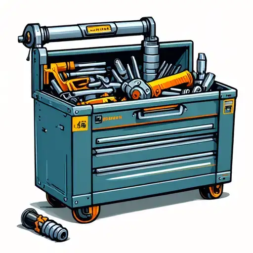 Create a tattoo of a machinist's toolbox filled with CNC tools and coding references tattoo design idea