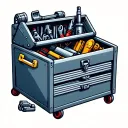 Create a tattoo of a machinist's toolbox filled with CNC tools and coding references tattoo design idea