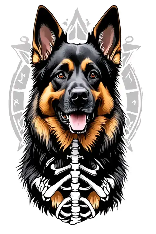 german shepherd fullbody silhouette formed with skeleton inside standing tattoo design idea