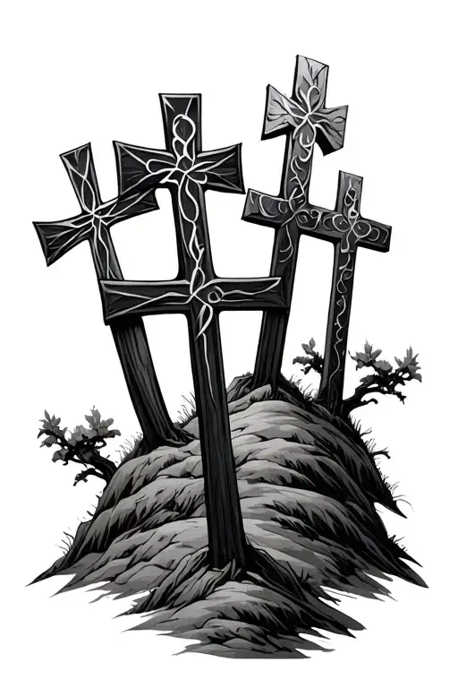 3 crosses on a hill tattoo design idea