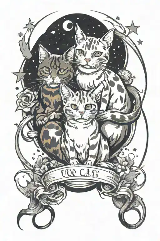 two cats in space gemini sign tattoo design idea