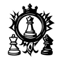 A circle with a pawn of the chess game inside with the king's crown tattoo design idea