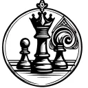 A circle with a pawn of the chess game inside with the king's crown tattoo design idea