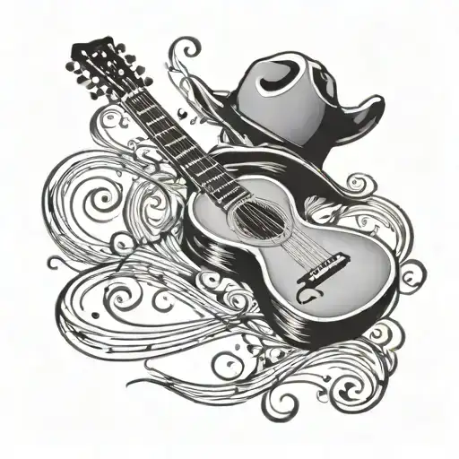 cowboy guitar music note tattoo design idea