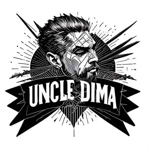 Male tattoo, with the inscription "Uncle Dima", in punk style tattoo design idea