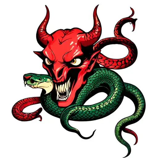 a devil's face and a snake, symbolizing his ongoing fight against the inner demons tattoo design idea