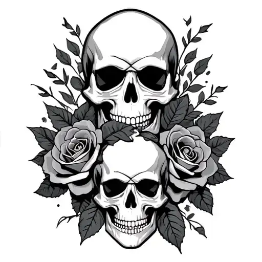lucky you with skulls and roses tattoo design idea