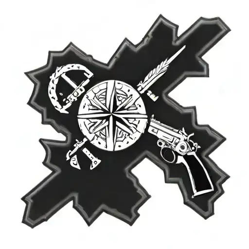 Design a tattoo showcasing the strength and unity of the military police, incorporating symbols of the Patrol Branch and cross pistols tattoo design idea