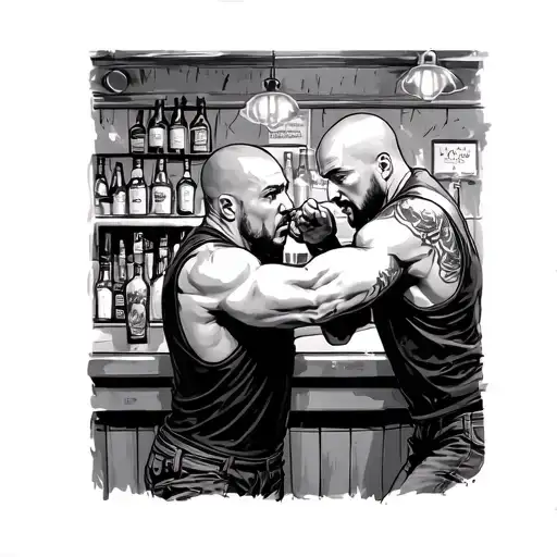 skinheads fighting at a bar tattoo design idea