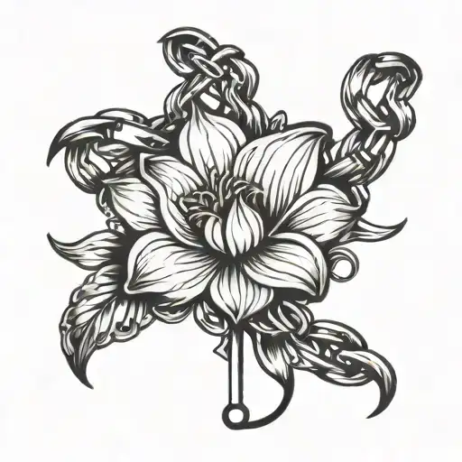 Depression awareness tattoo featuring a delicate flower breaking free from chains tattoo design idea