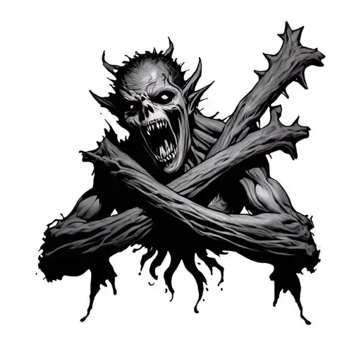 scary monster with cross wrapped tattoo design idea