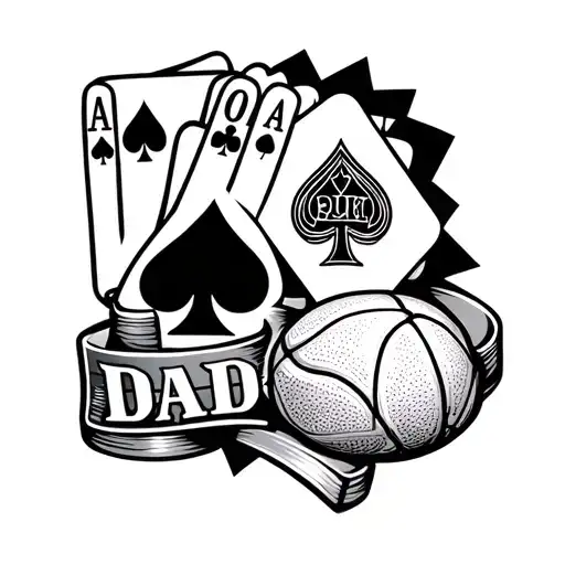 dad memorial with poker cards and Duke basketball  tattoo design idea