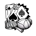 dad memorial with poker cards and Duke basketball  tattoo design idea