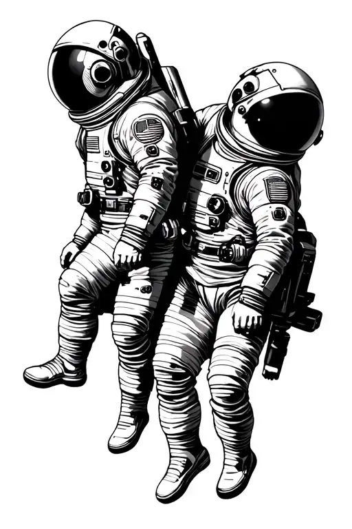 two astronaughts letting each other go in space less detail in the astronaughts tattoo design idea