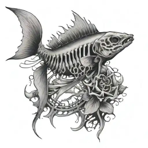 fish skeleton black and grey tattoo tattoo design idea