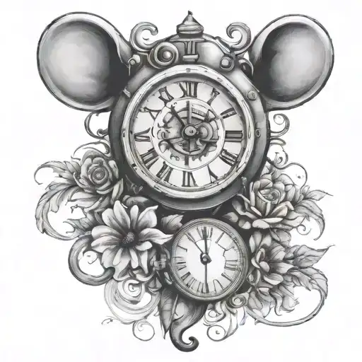 clock birth date mouse tattoo design idea