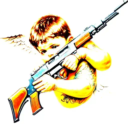 gangster cherub aiming ak47 tattoo design idea