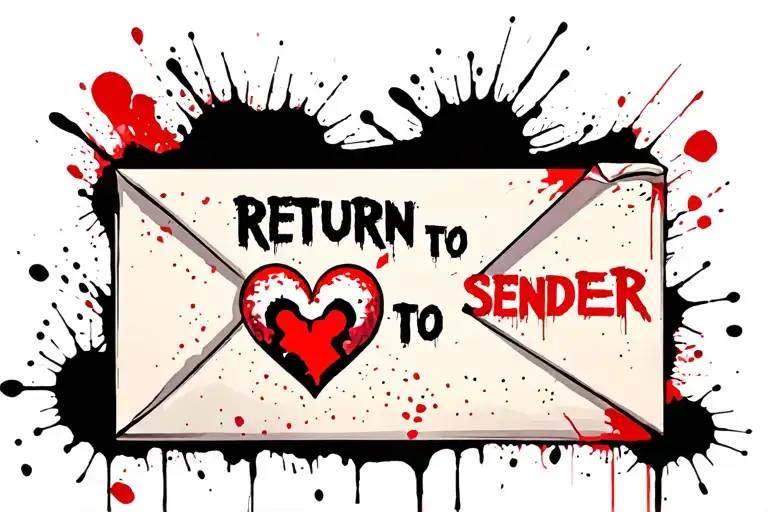 "Return to sender" "Return to sender" evolope with brokenheart inside that has been stepped on and crumpled symbolizing love not welcome unrequited love tattoo design idea