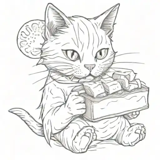 cat with toast in mouth tattoo design idea