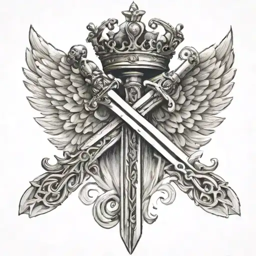 sword with angel wings and a crown  tattoo design idea