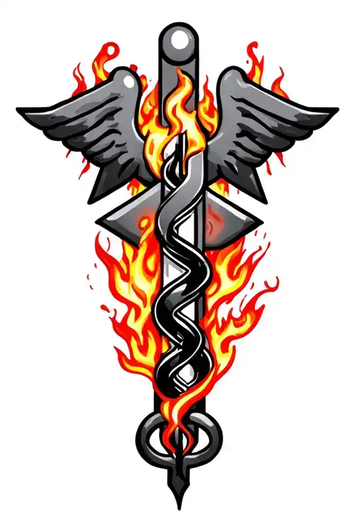 EMS star of life tattoo with flames shooting tattoo design idea