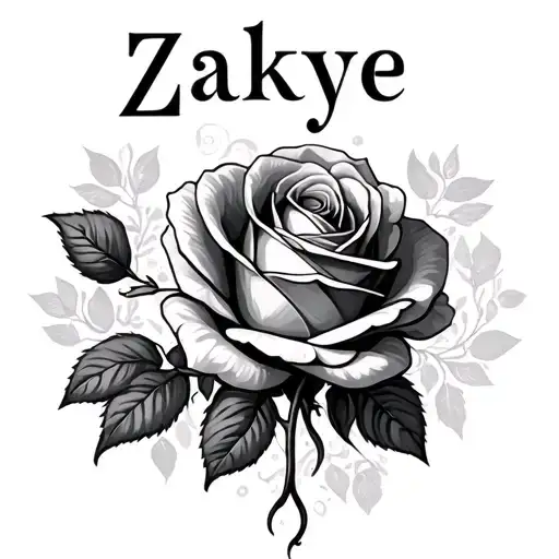 name zakye with rose background  tattoo design idea
