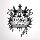 the words "cattleya the ganster princess" crown with cattleya flower with vines tattoo design idea