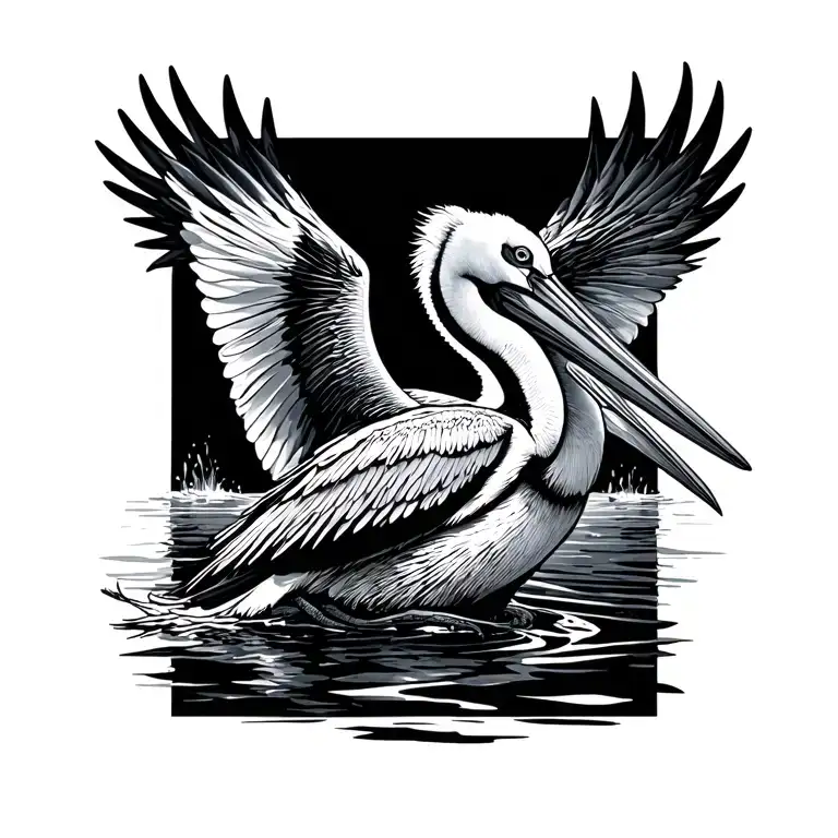 fine line pelican flying tattoo design idea