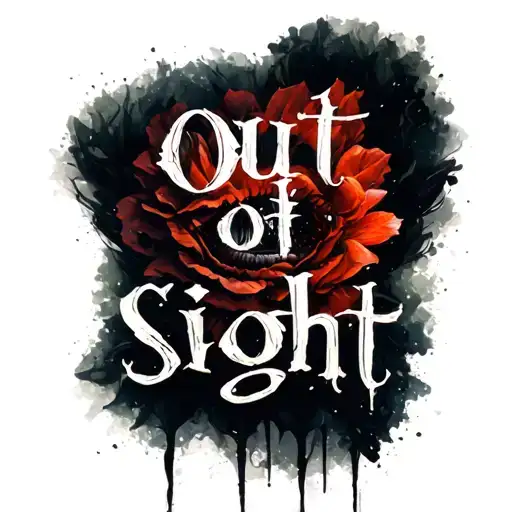 "out of sight" words with shading incorporating elements tattoo design idea