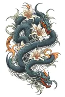 spider lily and red dragon intertwined tattoo design idea