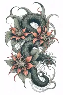 spider lily and red dragon intertwined tattoo design idea